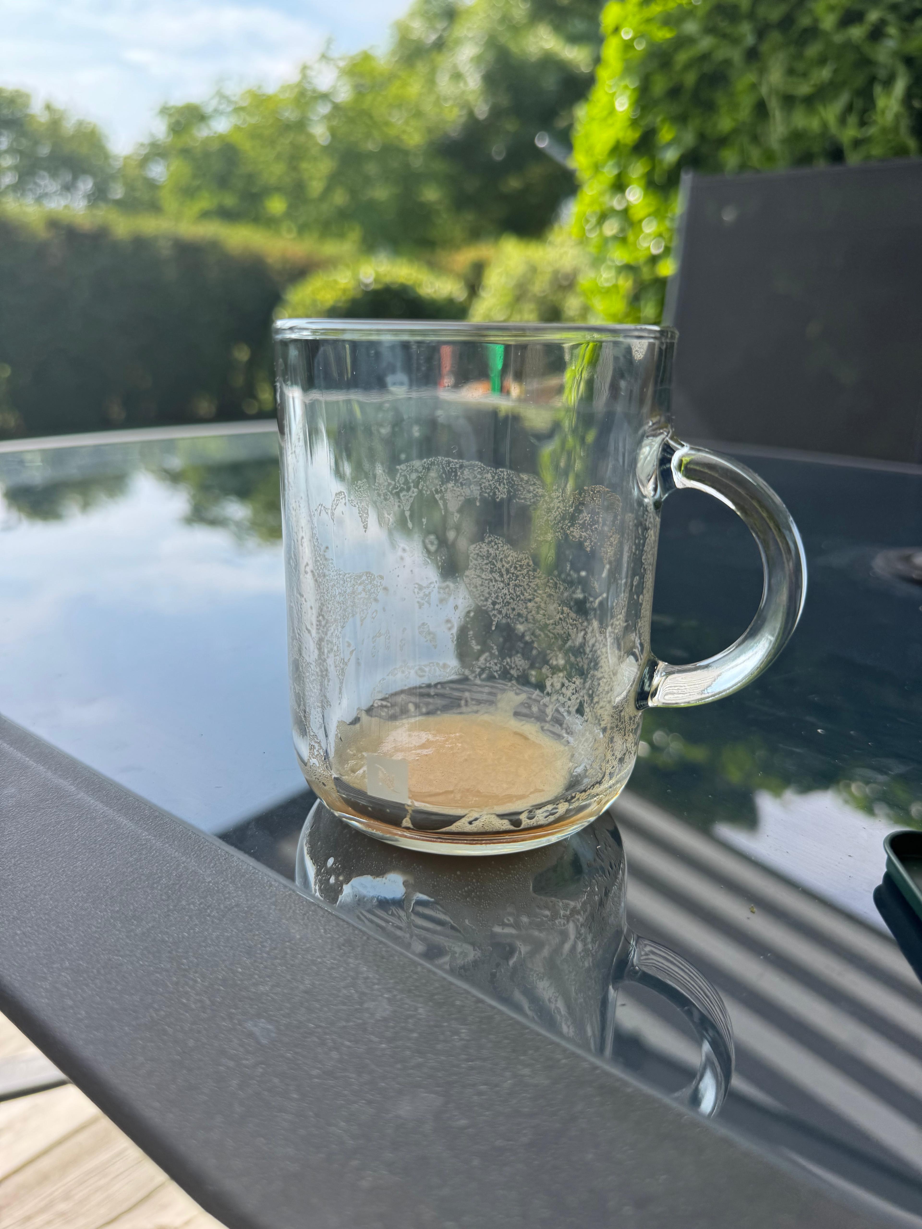 Nespresso glass mug outdoors
